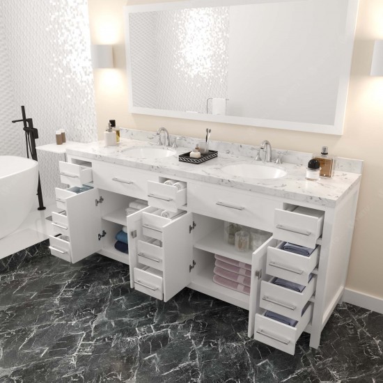 Caroline Parkway 78" Bath Vanity in White, Quartz Top, Sinks, MD-2178-CMRO-WH