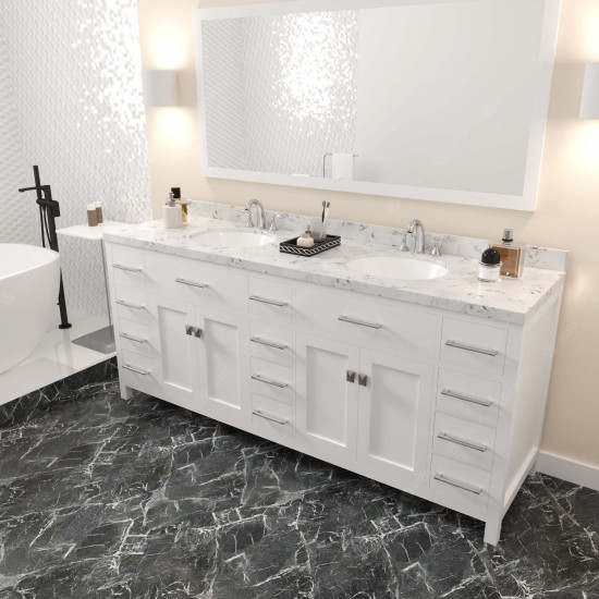 Caroline Parkway 78" Bath Vanity White, Quartz Top, Sinks, MD-2178-CMRO-WH-001