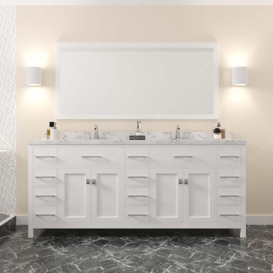 Caroline Parkway 78" Bath Vanity White, Quartz Top, Sinks, MD-2178-CMRO-WH-002