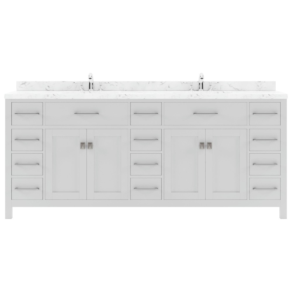 Caroline Parkway 78" Bath Vanity in White, Quartz Top, Sinks, MD-2178-CMRO-WH-NM