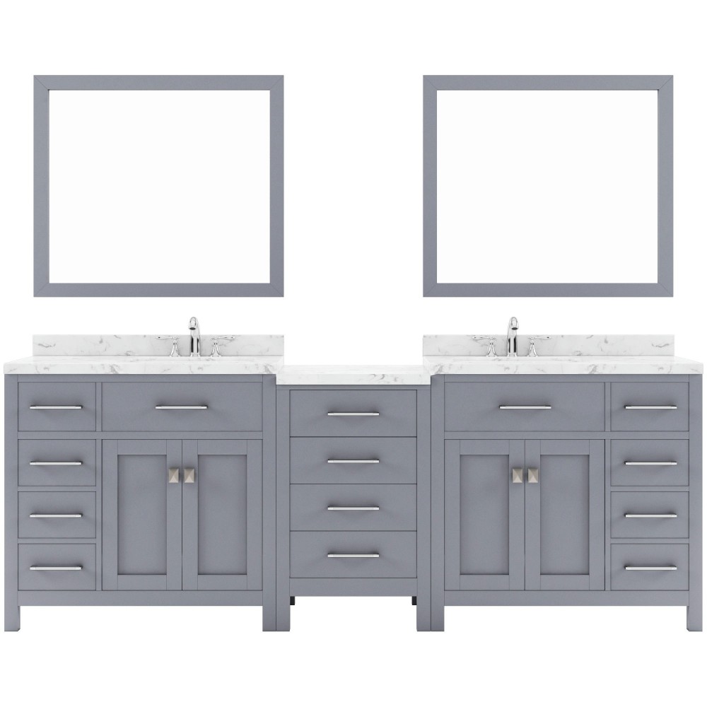 Caroline Parkway 93" Bath Vanity in Gray, Quartz Top, Sinks, MD-2193-CMRO-GR-001