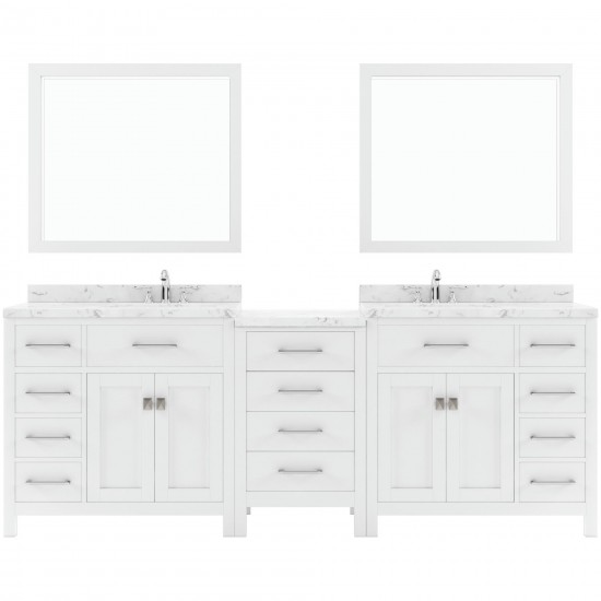 Caroline Parkway 93" Bath Vanity in White, Quartz Top, Sinks, MD-2193-CMRO-WH