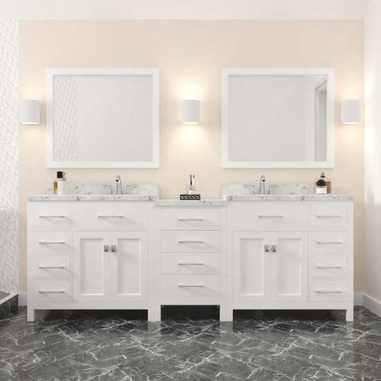 Caroline Parkway 93" Bath Vanity in White, Quartz Top, Sinks, MD-2193-CMRO-WH