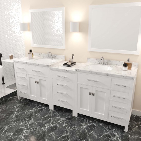 Caroline Parkway 93" Bath Vanity in White, Quartz Top, Sinks, MD-2193-CMRO-WH