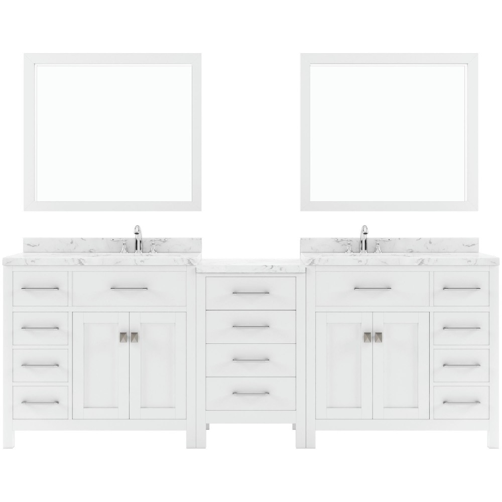 Caroline Parkway 93" Bath Vanity White, Quartz Top, Sinks, MD-2193-CMRO-WH-002