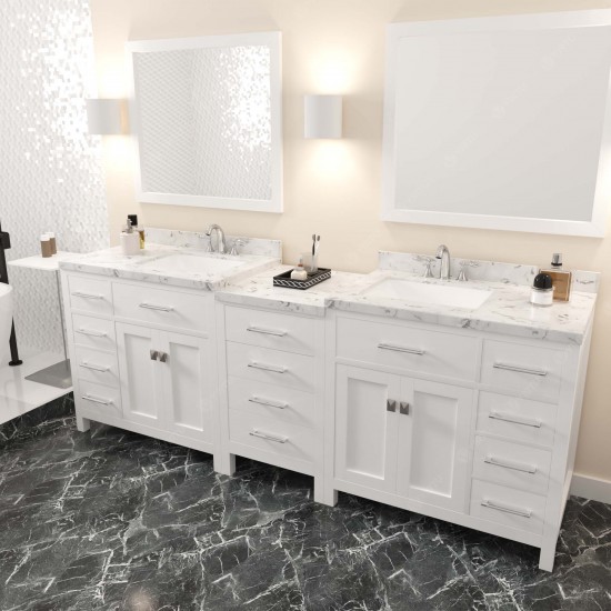 Caroline Parkway 93" Bath Vanity in White, Quartz Top, Sinks, MD-2193-CMSQ-WH