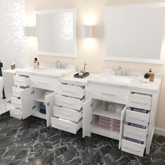 Caroline Parkway 93" Bath Vanity in White, Quartz Top, Sinks, MD-2193-CMSQ-WH