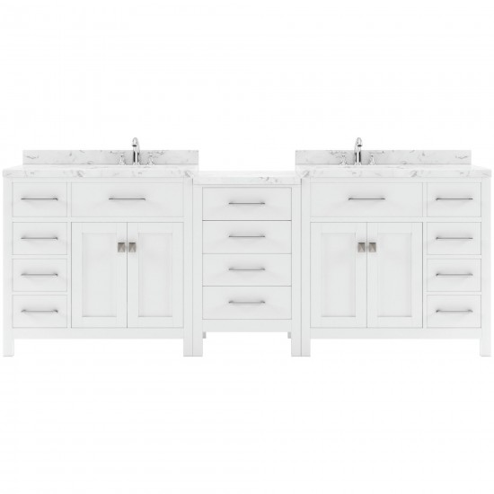 Caroline Parkway 93" Bath Vanity in White, Quartz Top, Sinks, MD-2193-CMSQ-WH-NM