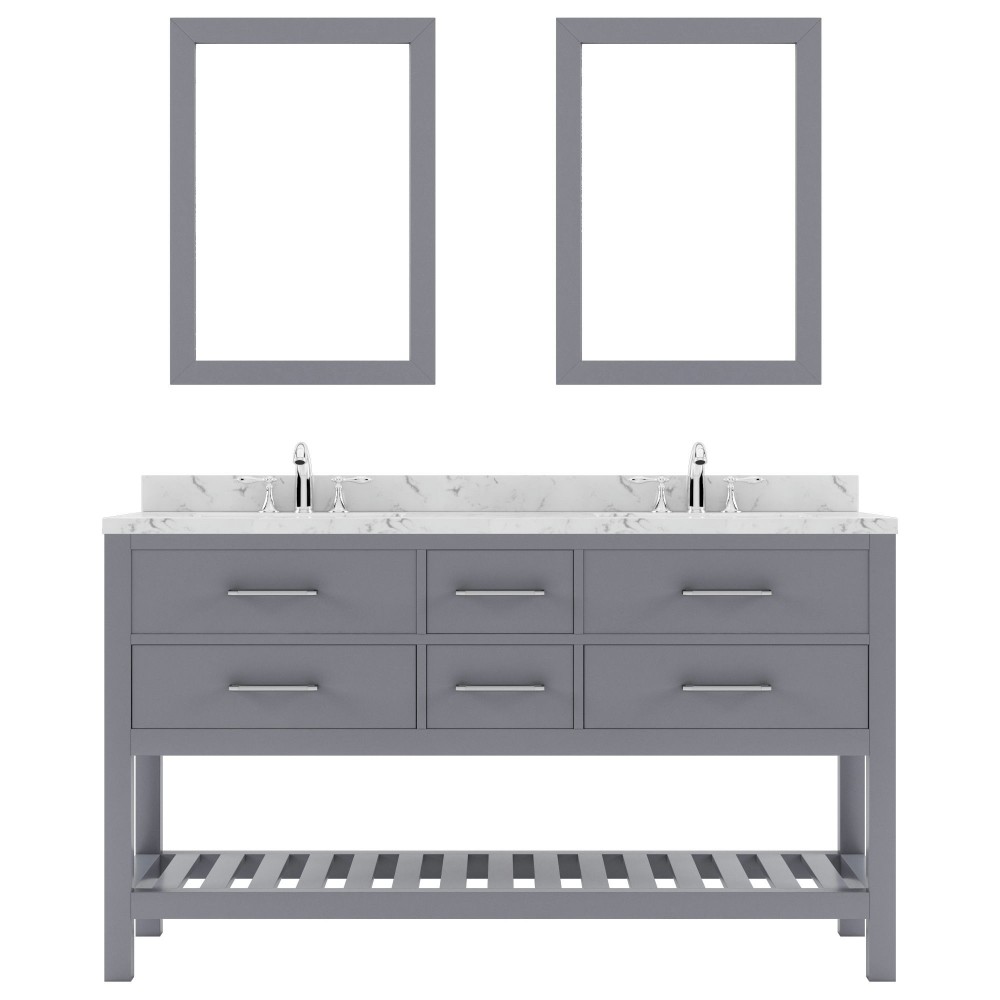 Caroline Estate 60" Bath Vanity in Gray, Quartz Top, Sinks, MD-2260-CMRO-GR-001