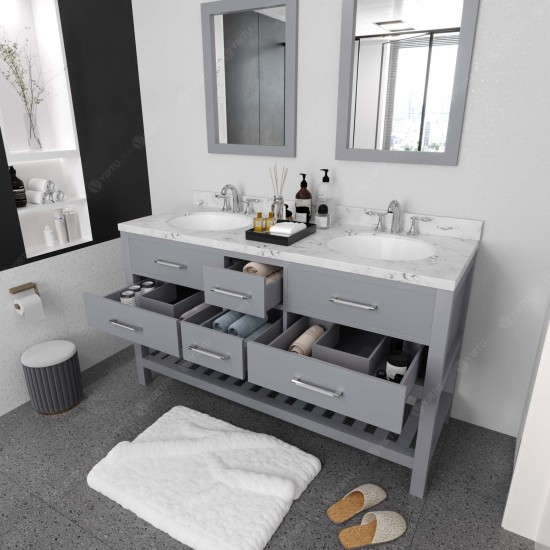 Caroline Estate 60" Bath Vanity in Gray, Quartz Top, Sinks, MD-2260-CMRO-GR-001