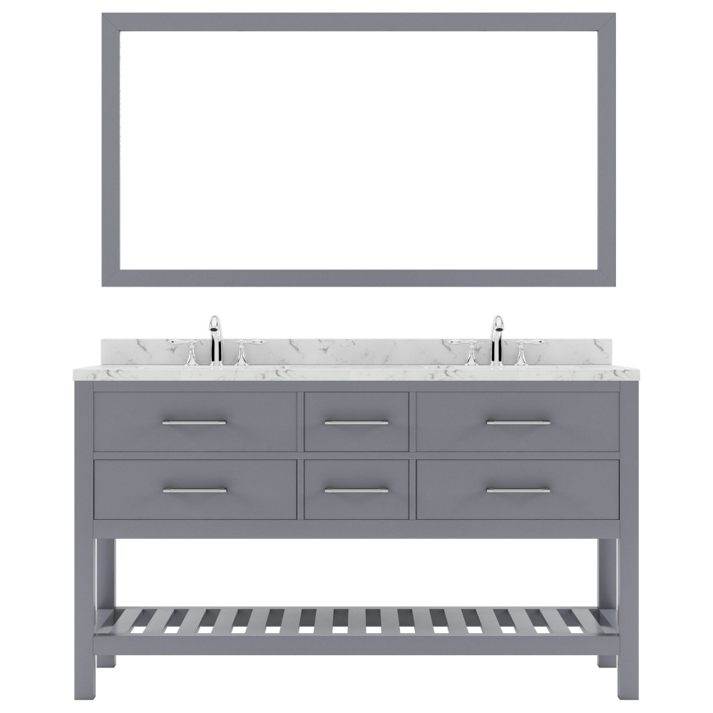 Caroline Estate 60" Bath Vanity in Gray, Quartz Top, Sinks, MD-2260-CMRO-GR-010