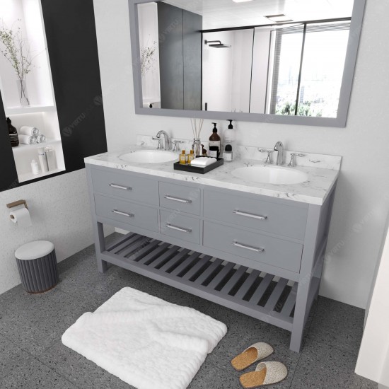 Caroline Estate 60" Bath Vanity in Gray, Quartz Top, Sinks, MD-2260-CMRO-GR-010