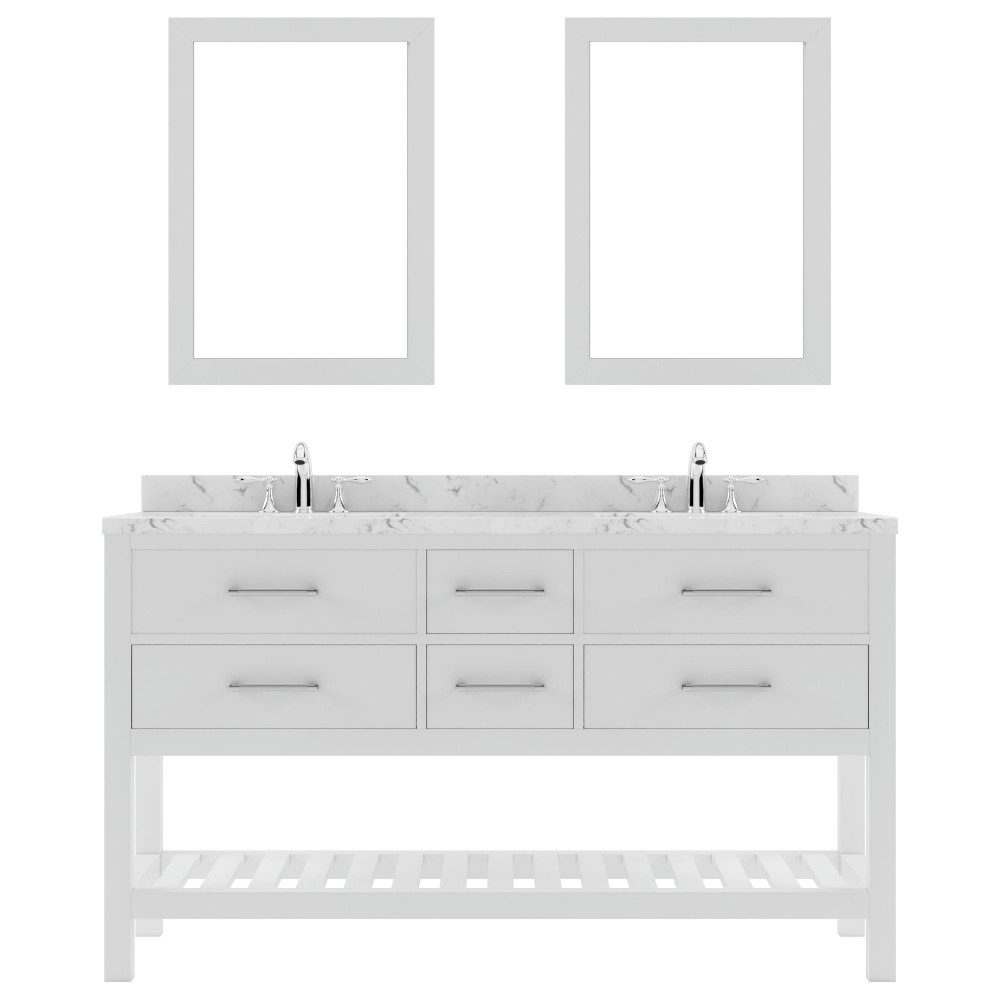 Caroline Estate 60" Bath Vanity in White, Quartz Top, Sinks, MD-2260-CMRO-WH