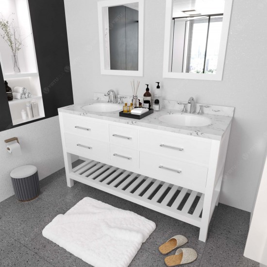 Caroline Estate 60" Bath Vanity in White, Quartz Top, Sinks, MD-2260-CMRO-WH
