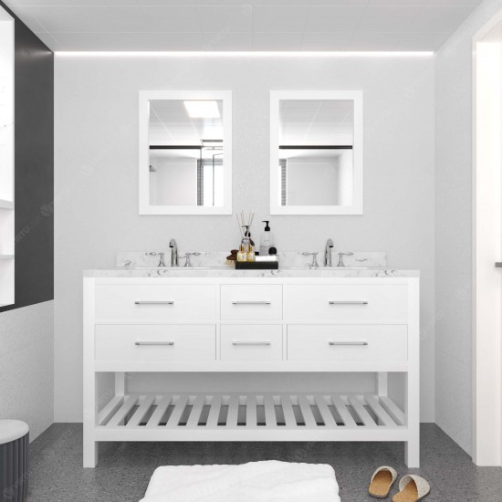 Caroline Estate 60" Bath Vanity in White, Quartz Top, Sinks, MD-2260-CMRO-WH-002