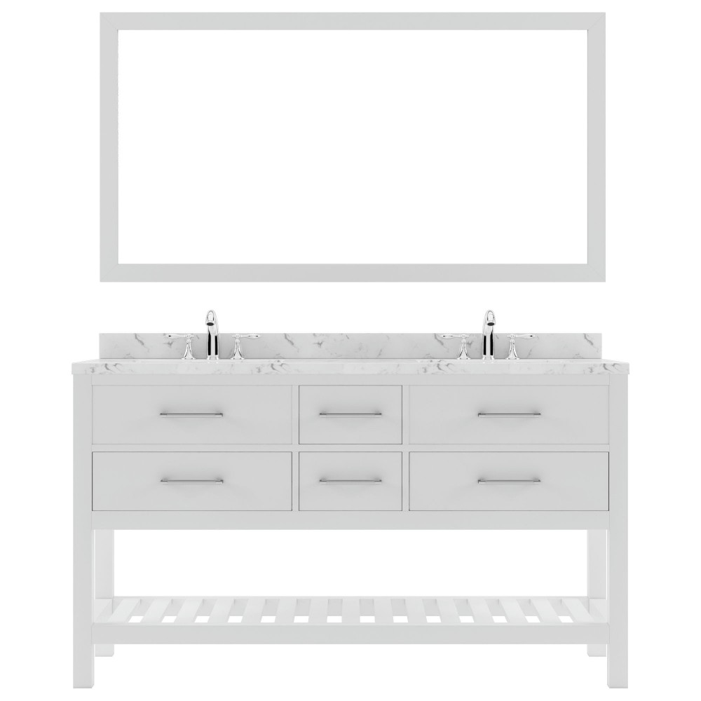 Caroline Estate 60" Bath Vanity in White, Quartz Top, Sinks, MD-2260-CMRO-WH-010