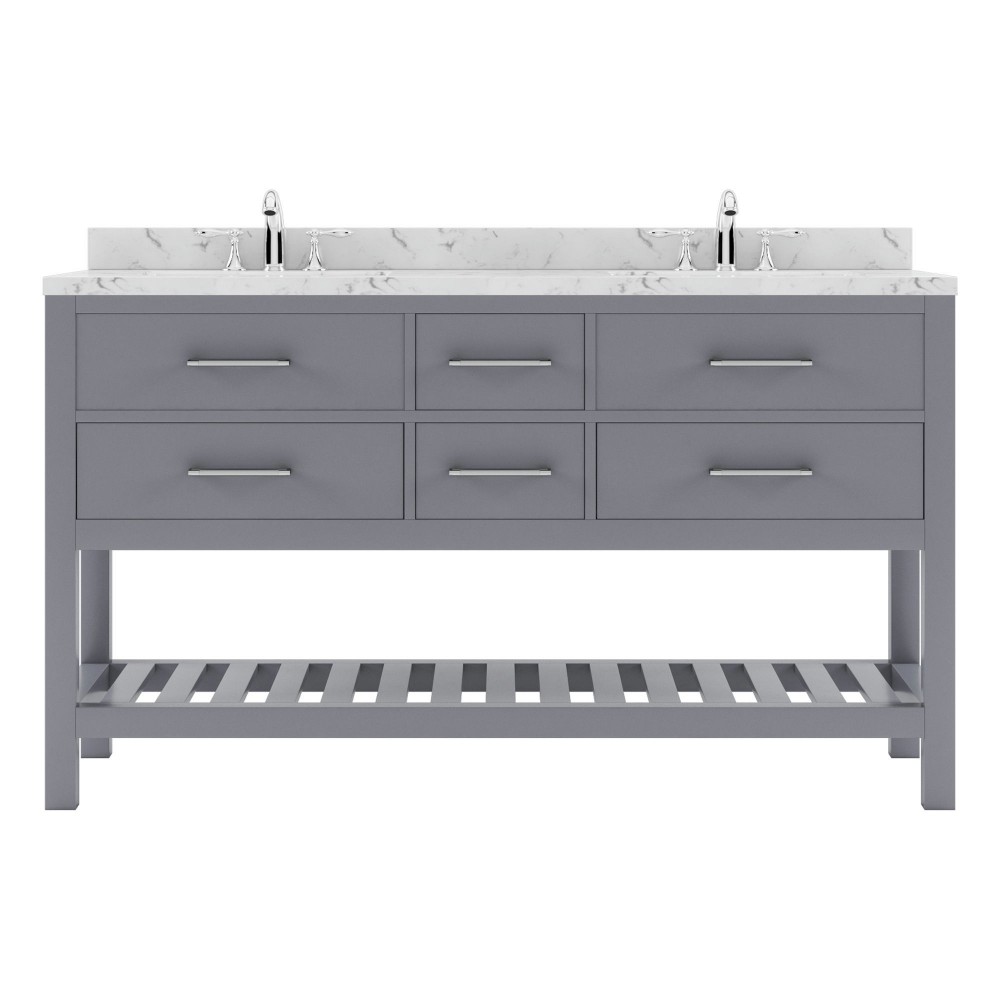 Caroline Estate 60" Bath Vanity in Gray, Quartz Top, Sinks, MD-2260-CMSQ-GR-NM