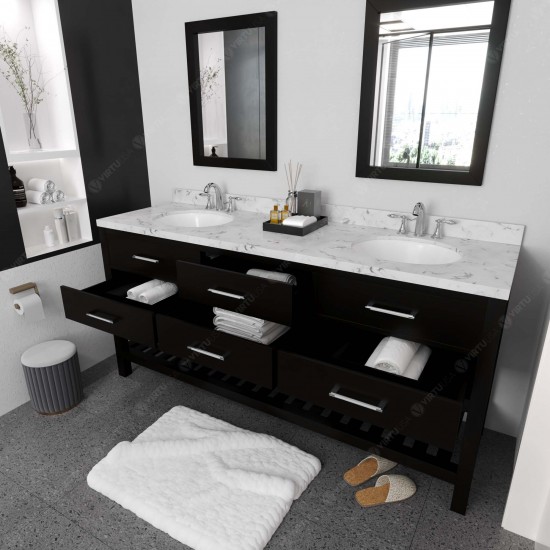 Caroline Estate 72" Bath Vanity in Espresso, Quartz Top, Sinks, MD-2272-CMRO-ES