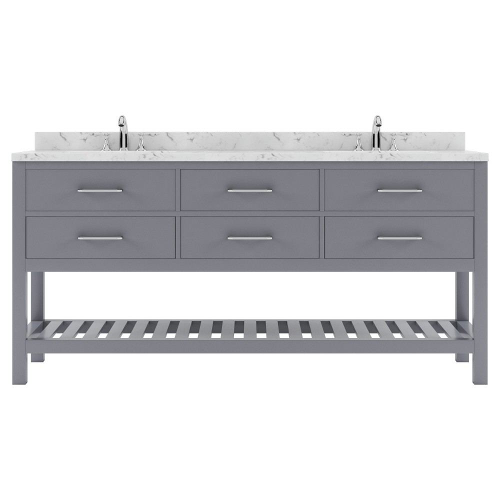 Caroline Estate 72" Bath Vanity in Gray, Quartz Top, Sinks, MD-2272-CMRO-GR-NM