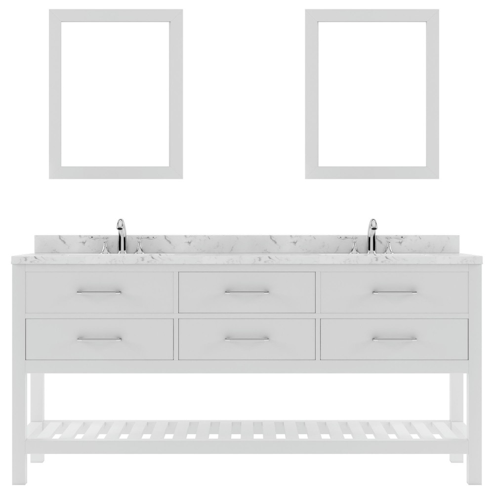 Caroline Estate 72" Bath Vanity in White, Quartz Top, Sinks, MD-2272-CMRO-WH-001