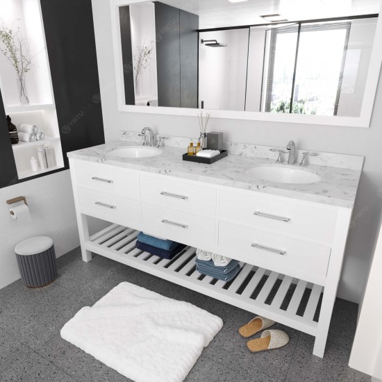 Caroline Estate 72" Bath Vanity in White, Quartz Top, Sinks, MD-2272-CMRO-WH-010