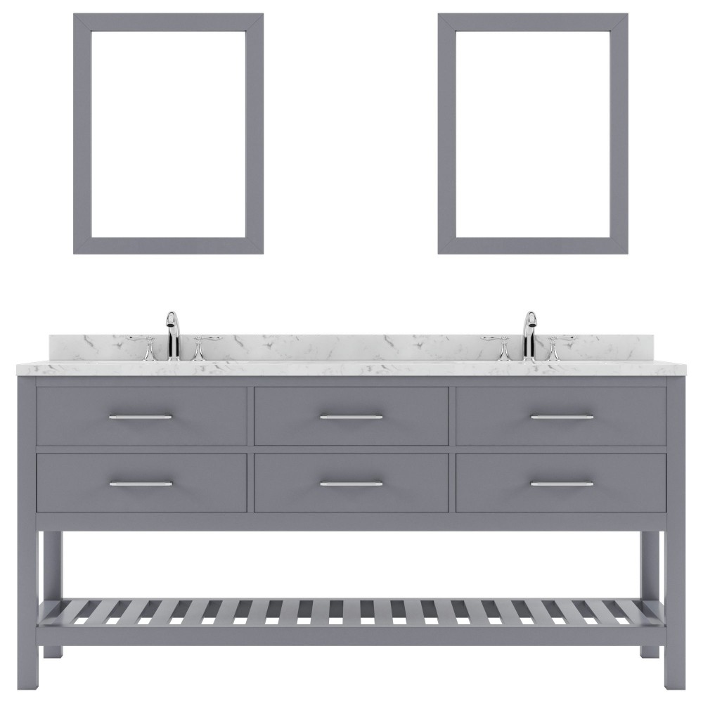 Caroline Estate 72" Bath Vanity in Gray, Quartz Top, Sinks, MD-2272-CMSQ-GR