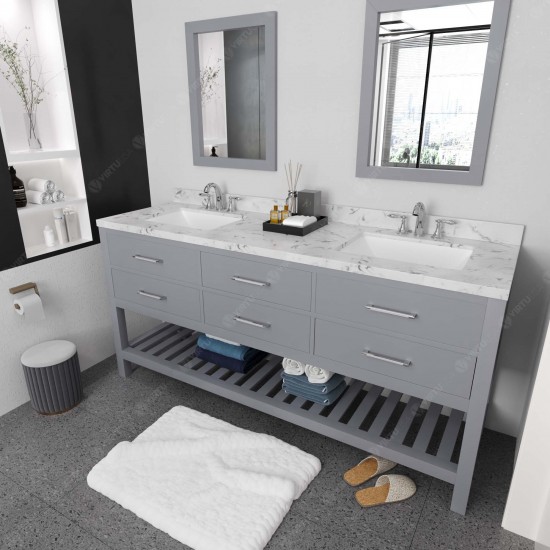 Caroline Estate 72" Bath Vanity in Gray, Quartz Top, Sinks, MD-2272-CMSQ-GR