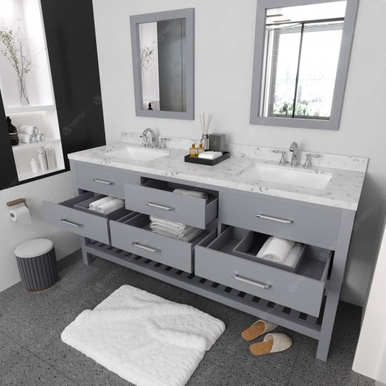 Caroline Estate 72" Bath Vanity in Gray, Quartz Top, Sinks, MD-2272-CMSQ-GR