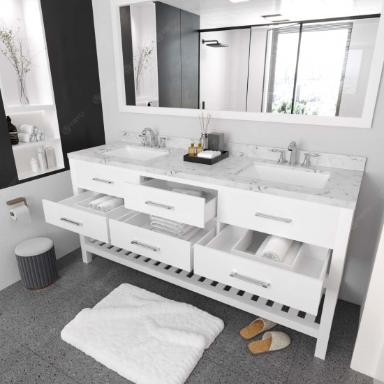 Caroline Estate 72" Bath Vanity in White, Quartz Top, Sinks, MD-2272-CMSQ-WH-010