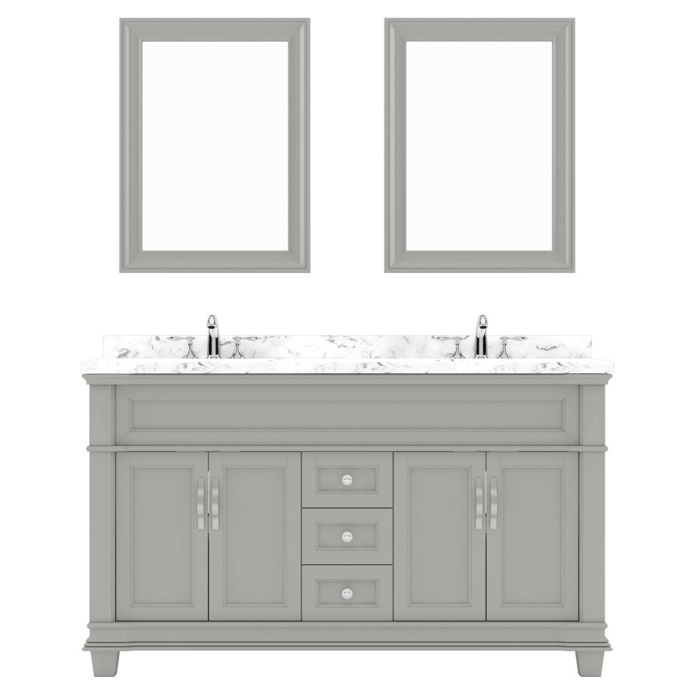 Victoria 60" Double Bath Vanity in Gray, Quartz Top, Sinks, MD-2660-CMRO-GR