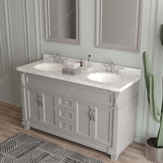 Victoria 60" Double Bath Vanity in Gray, Quartz Top, Sinks, MD-2660-CMRO-GR