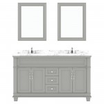 Victoria 60" Double Bath Vanity in Gray, Quartz Top, Sinks, MD-2660-CMRO-GR-002