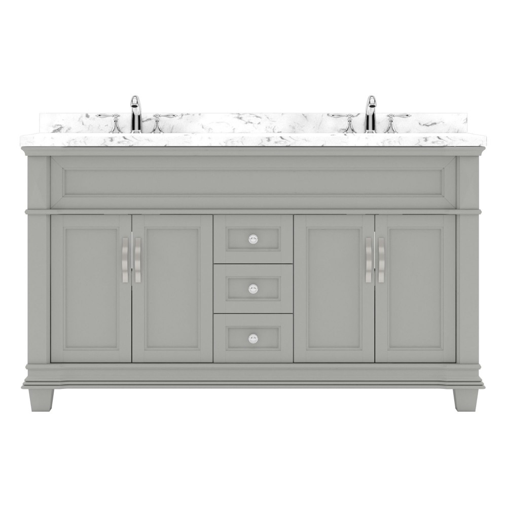 Victoria 60" Double Bath Vanity in Gray, Quartz Top, Sinks, MD-2660-CMRO-GR-NM