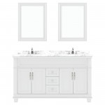 Victoria 60" Double Bath Vanity in White, Quartz Top, Sinks, MD-2660-CMRO-WH