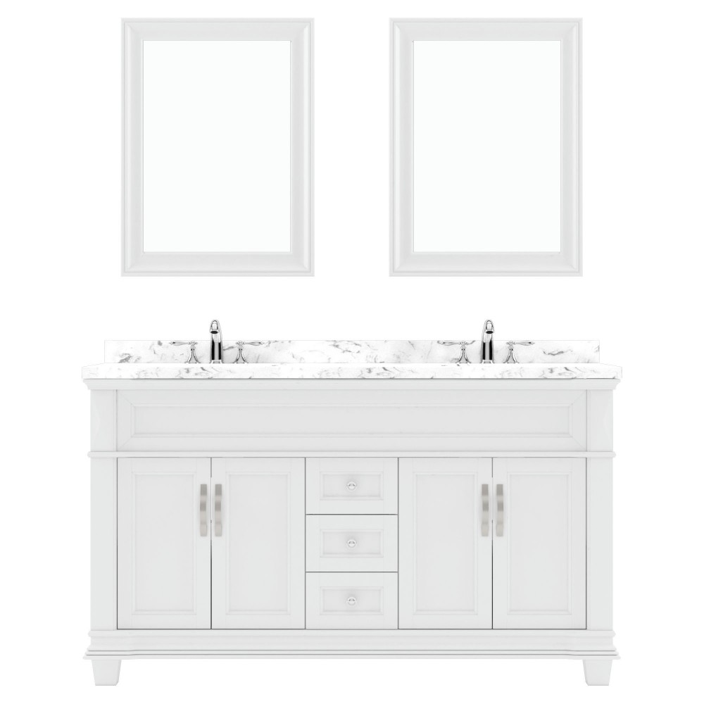 Victoria 60" Double Bath Vanity in White, Quartz Top, Sinks, MD-2660-CMRO-WH