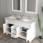 Victoria 60" Double Bath Vanity in White, Quartz Top, Sinks, MD-2660-CMRO-WH
