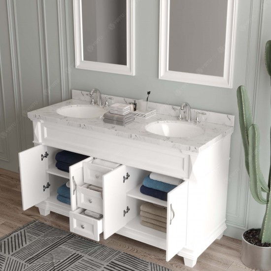 Victoria 60" Double Bath Vanity in White, Quartz Top, Sinks, MD-2660-CMRO-WH