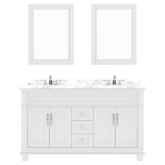 Victoria 60" Double Bath Vanity in White, Quartz Top, Sinks, MD-2660-CMRO-WH-002