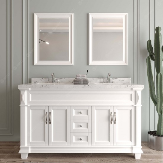 Victoria 60" Double Bath Vanity in White, Quartz Top, Sinks, MD-2660-CMRO-WH-002
