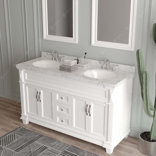Victoria 60" Double Bath Vanity in White, Quartz Top, Sinks, MD-2660-CMRO-WH-002