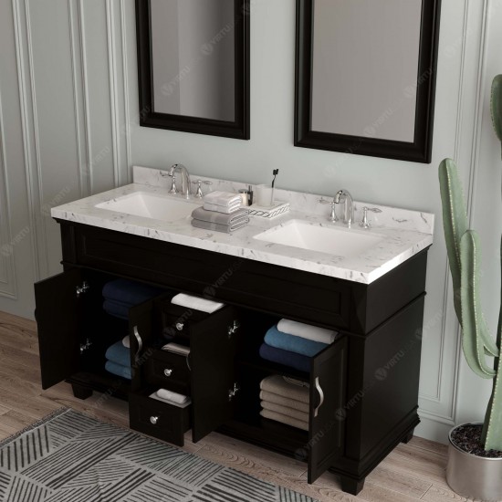 Victoria 60" Double Bath Vanity in Espresso, Quartz Top, Sinks, MD-2660-CMSQ-ES