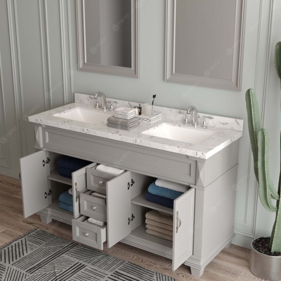 Victoria 60" Double Bath Vanity in Gray, Quartz Top, Sinks, MD-2660-CMSQ-GR-002