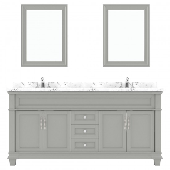 Victoria 72" Double Bath Vanity in Gray, Quartz Top, Sinks, MD-2672-CMRO-GR