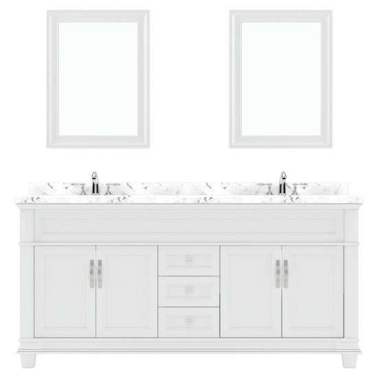 Victoria 72" Double Bath Vanity in White, Quartz Top, Sinks, MD-2672-CMRO-WH