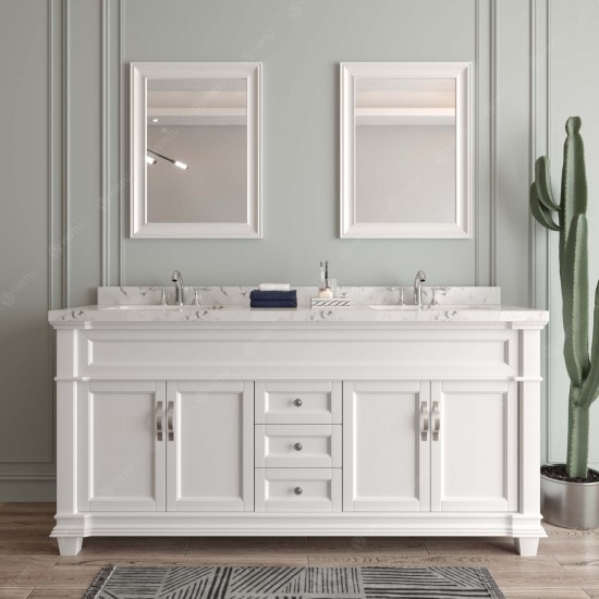 Victoria 72" Double Bath Vanity in White, Quartz Top, Sinks, MD-2672-CMRO-WH