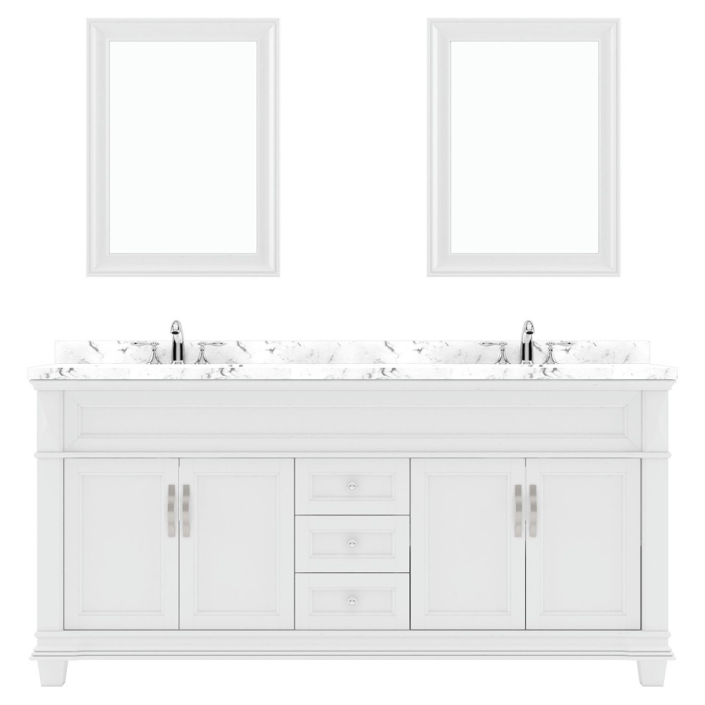 Victoria 72" Double Bath Vanity in White, Quartz Top, Sinks, MD-2672-CMRO-WH-001