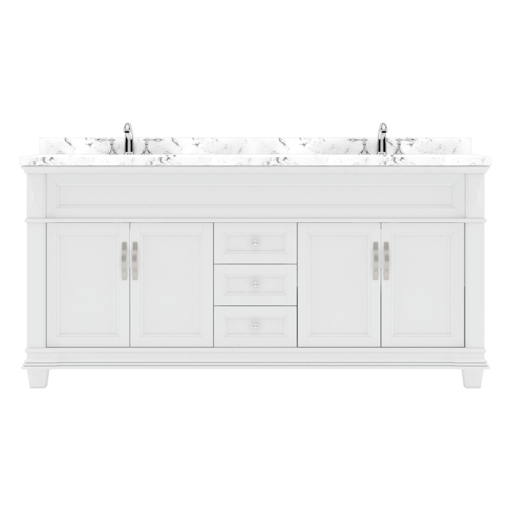 Victoria 72" Double Bath Vanity in White, Quartz Top, Sinks, MD-2672-CMRO-WH-NM