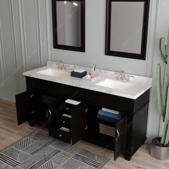 Victoria 72" Double Bath Vanity in Espresso, Quartz Top, Sinks, MD-2672-CMSQ-ES