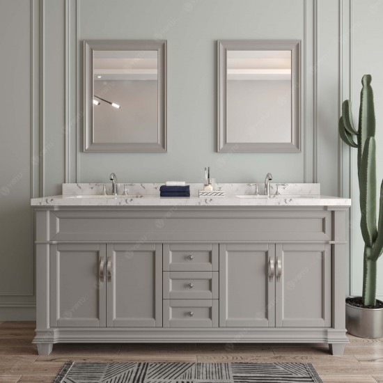 Victoria 72" Double Bath Vanity in Gray, Quartz Top, Sinks, MD-2672-CMSQ-GR