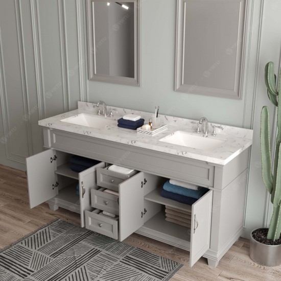 Victoria 72" Double Bath Vanity in Gray, Quartz Top, Sinks, MD-2672-CMSQ-GR-002